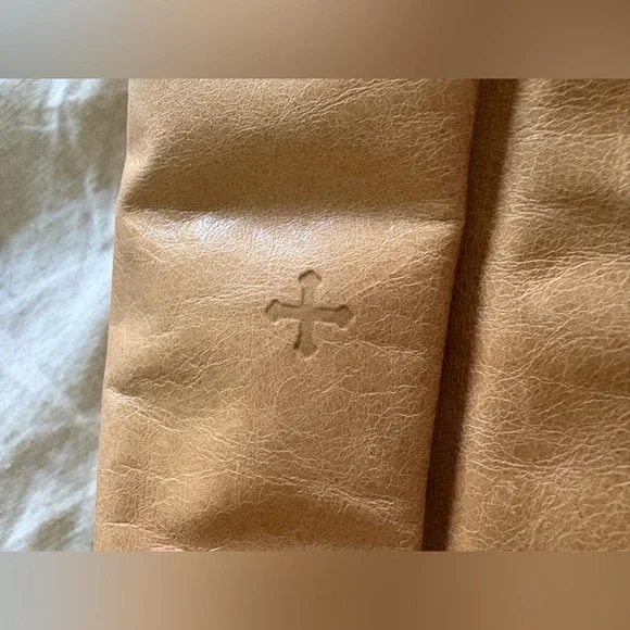 Marie Turner  Tan Leather Paper Bag Lunch Clutch Bag - Picture 3 of 11